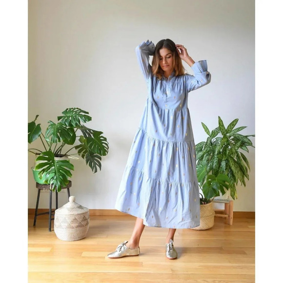 Hand Crafted Cotton Tiered Maxi Dress NWOT - Picture 2 of 11